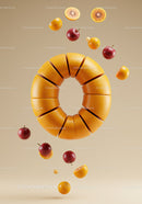Floating sliced orange ring surrounded by fruits