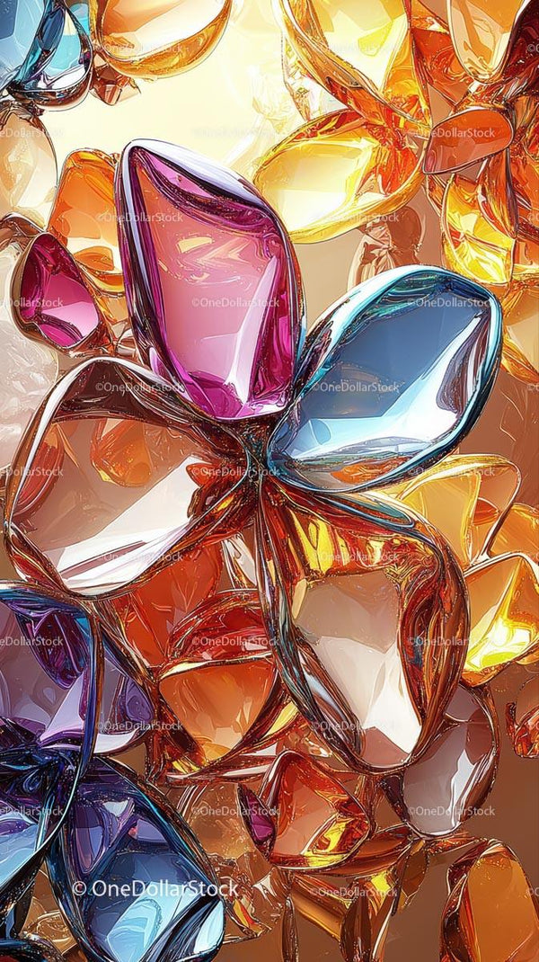 Colorful Glass Flowers Abstract Art for Home Decor