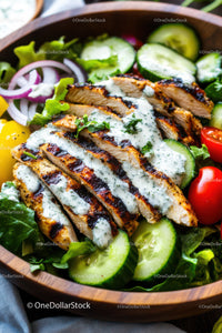 Grilled Chicken Salad with Fresh Vegetables and Herb Dressing
