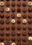 Assorted gourmet chocolates and truffles on brown surface
