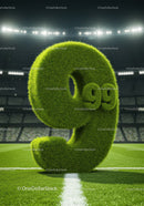 Grass covered number nine on illuminated soccer field