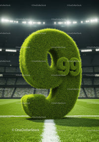 Grass covered number nine on illuminated soccer field