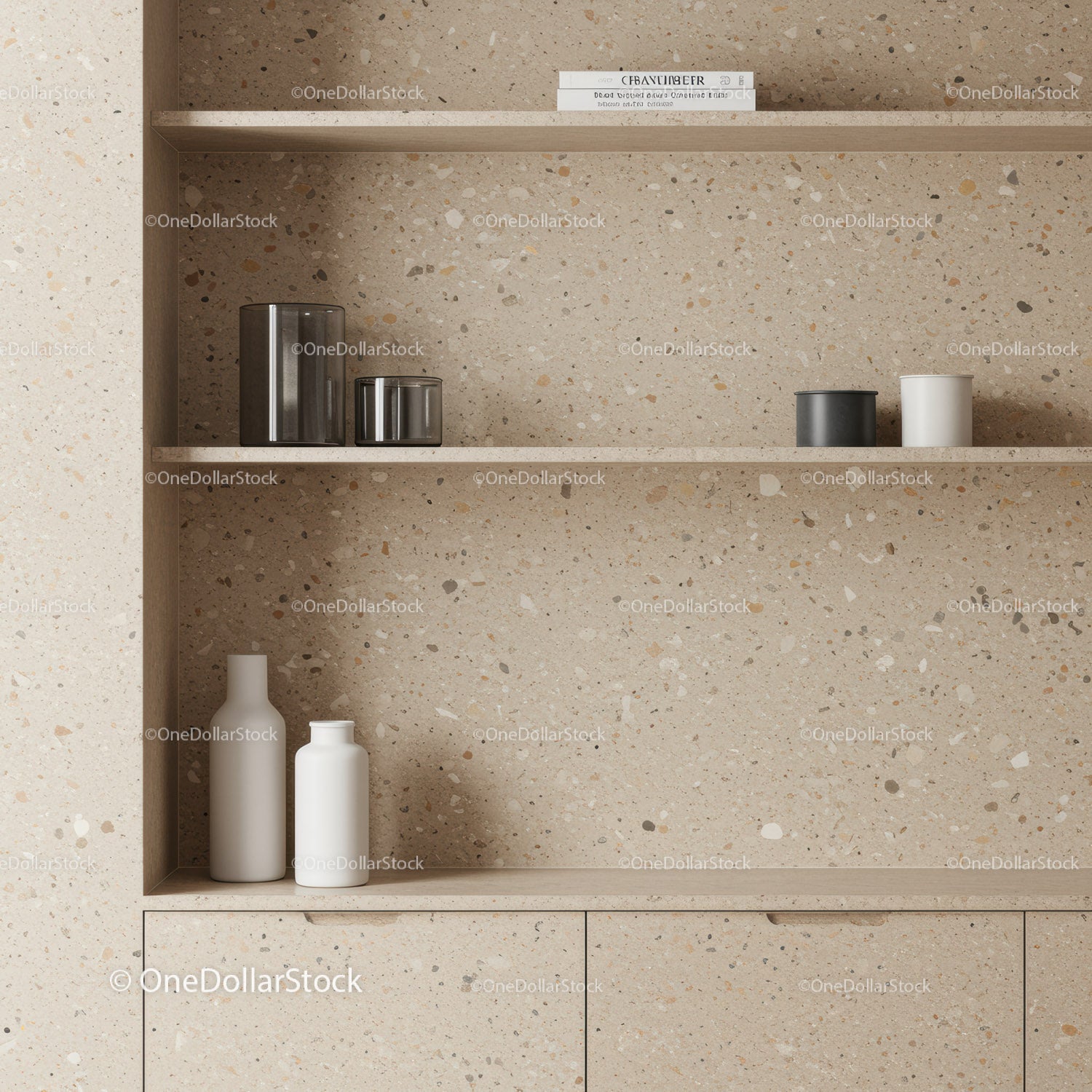 Stylish Modern Shelves with Terrazzo Background for Interior Design