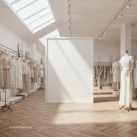 Minimalist bridal boutique with elegant wedding dresses