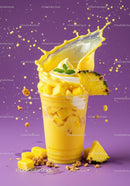 Refreshing pineapple smoothie with cream and fruit splash