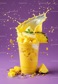 Refreshing pineapple smoothie with cream and fruit splash