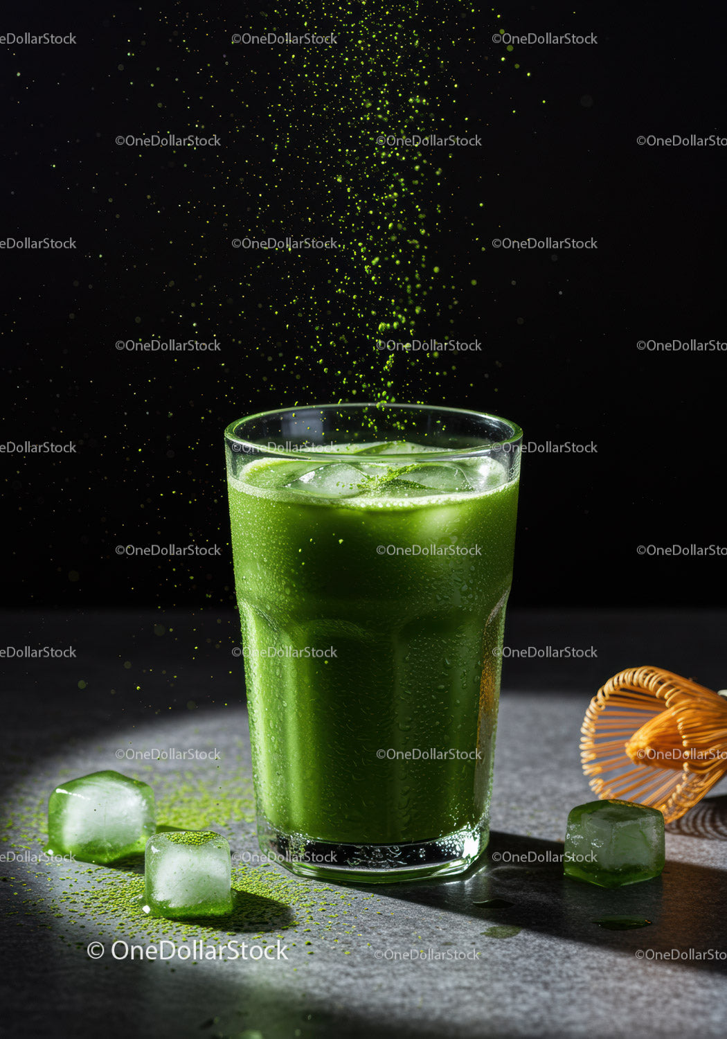 Orzeźwiająca mrożona zielona herbata matcha z dodatkiem proszku