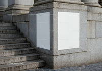 Blank White Posters on Stone Building Corner by Stairs