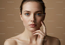 Elegant Young Woman with Clear Blue Eyes and Flawless Skin