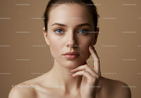 Elegant Young Woman with Clear Blue Eyes and Flawless Skin