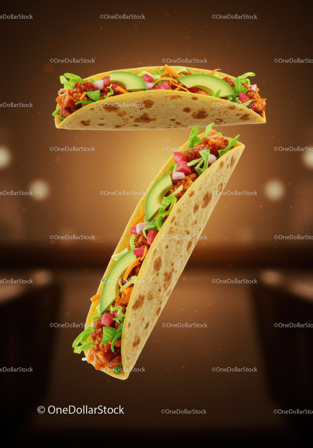 Fresh tacos filled with avocado and colorful vegetables