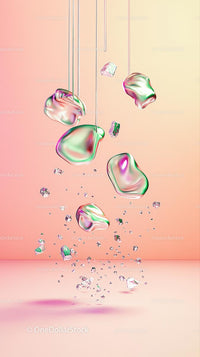 Abstract Iridescent Pebbles and Glass Pieces Artistic Composition
