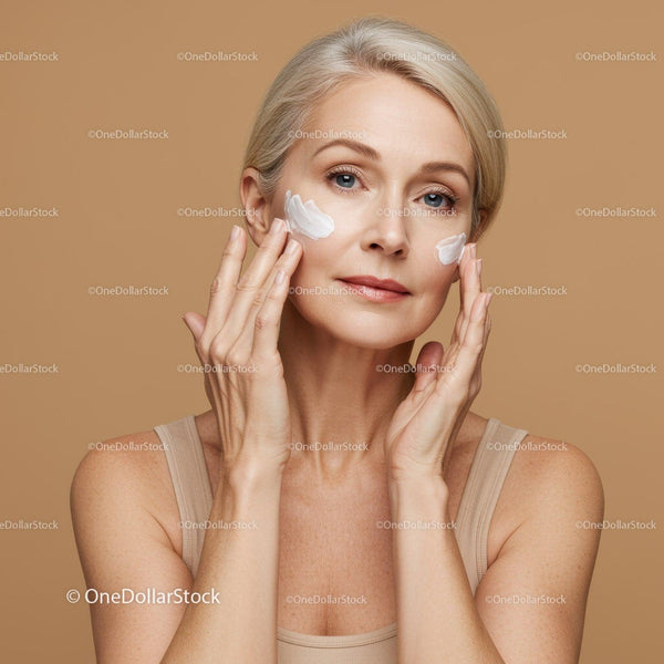 Elegant Mature Woman Applying Facial Cream for Skincare Routine