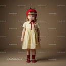 Toddler girl wearing strawberry hat and yellow dress