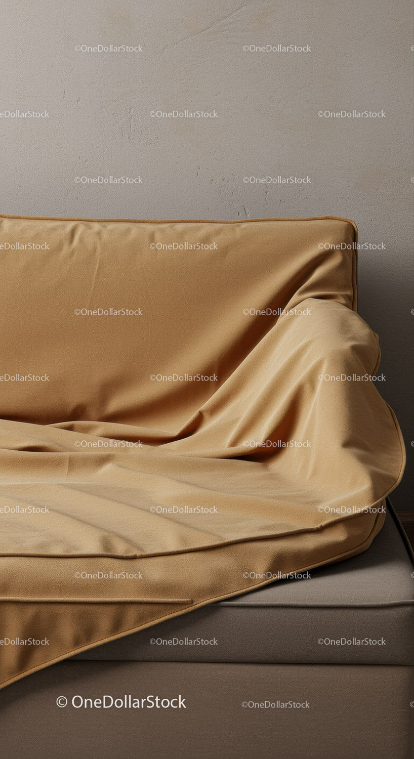 Beżowa tapicerowana sofa z miękkimi poduszkami w nowoczesnym wnętrzu