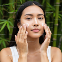 Young Woman Applying Cream for Natural Skin Care Outdoors