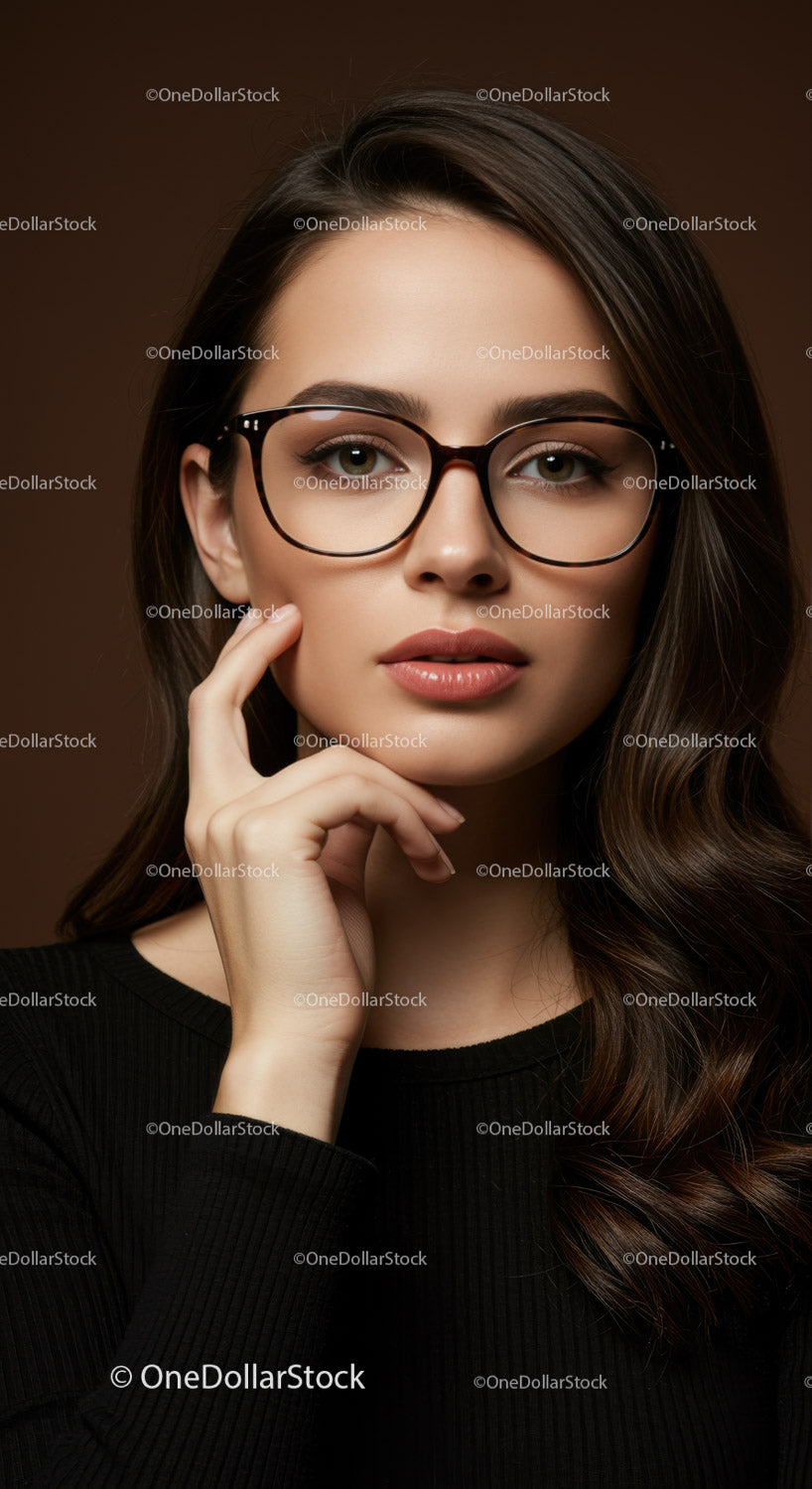 Charming Young Woman with Glasses in Professional Studio Portrait