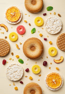 Colorful Assortment of Healthy Snacks with Citrus and Sweets