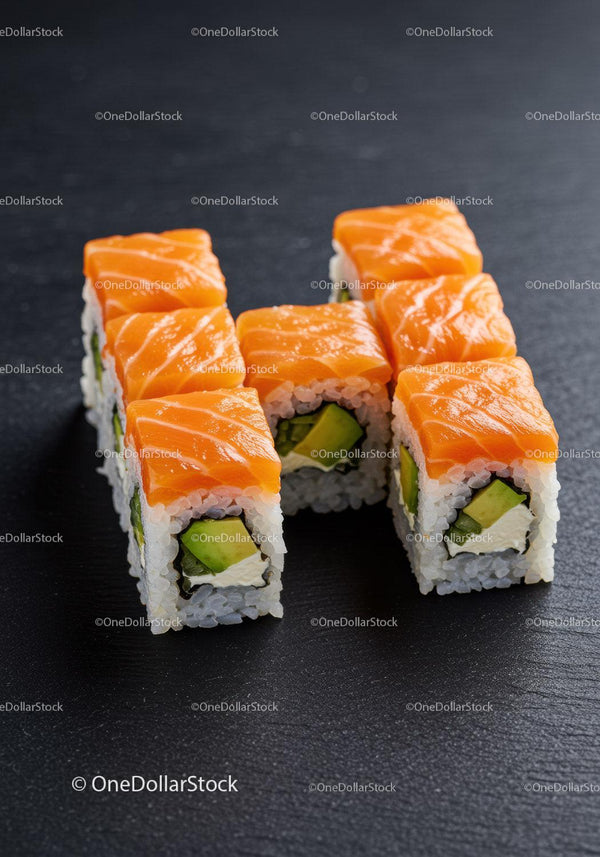 Fresh salmon sushi rolls with avocado and cream cheese
