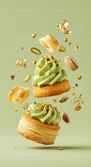 Pistachio Cream Puff Pastries with Crunchy Toppings