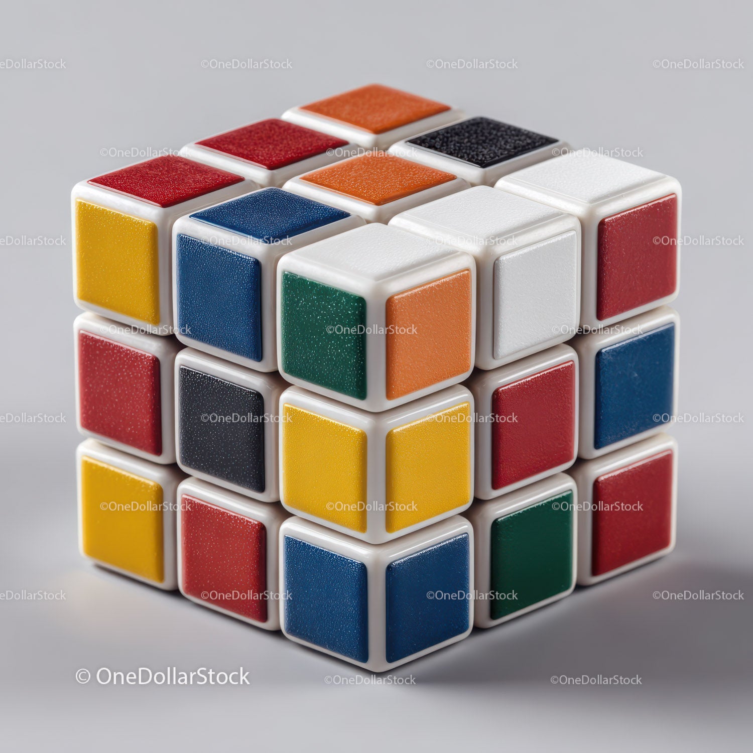 Colorful Rubik's Cube with Vibrant Red, Blue, Green, Yellow, and White Colors