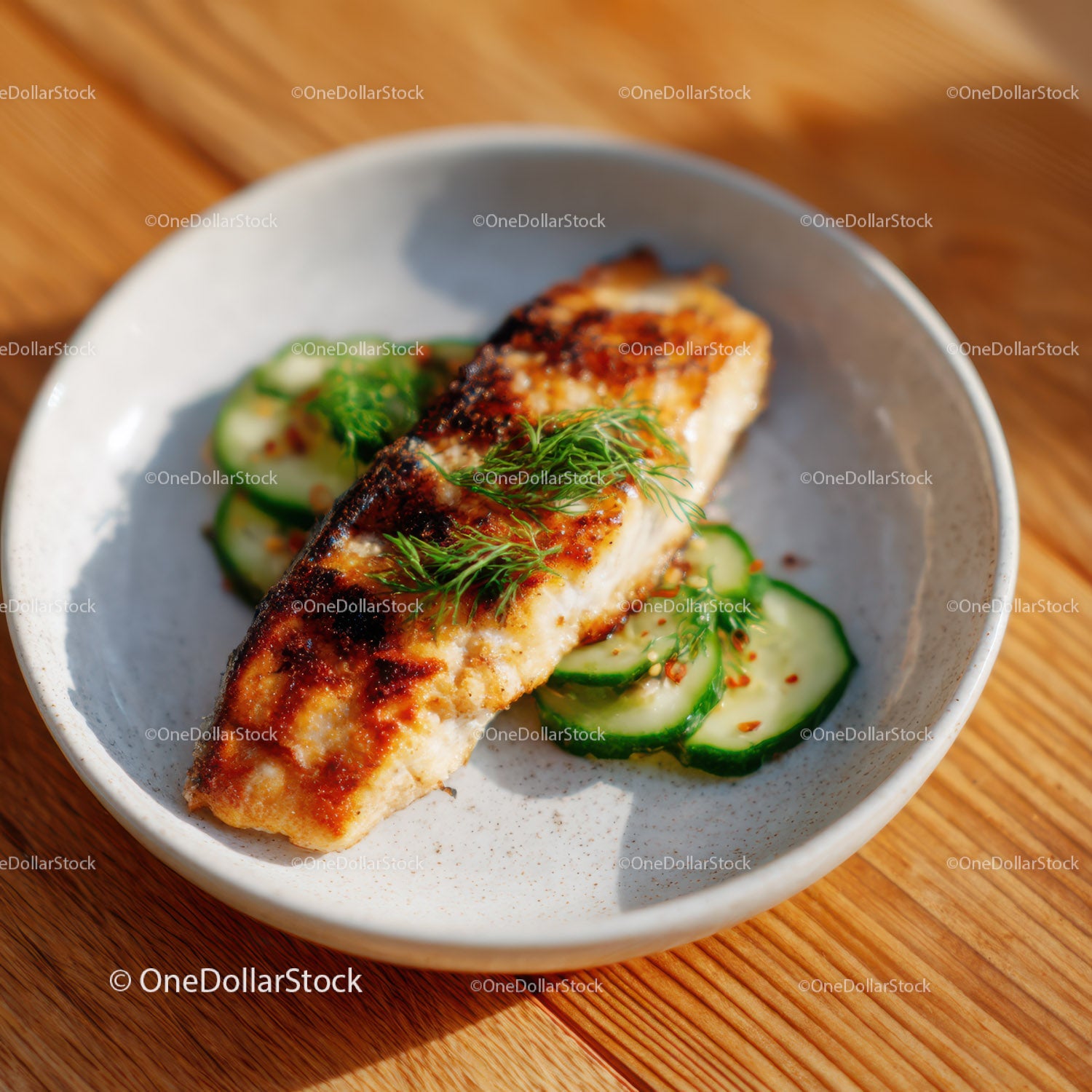 Grilled Fish Fillet with Cucumber Salad and Fresh Herbs