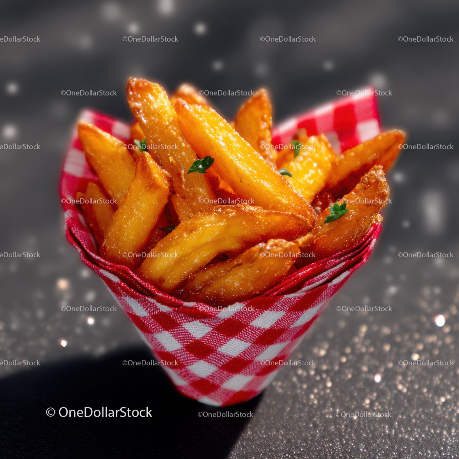 Crispy Golden French Fries Served in a Red Checkered Basket
