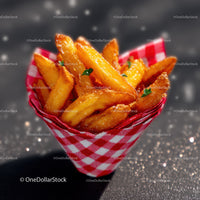 Crispy Golden French Fries Served in a Red Checkered Basket