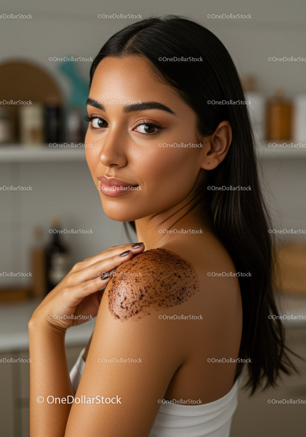 Beautiful Woman with Clear Skin Showing Confidence and Natural Beauty