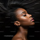 Profile of serene woman with flowing natural hair