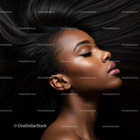 Profile of serene woman with flowing natural hair