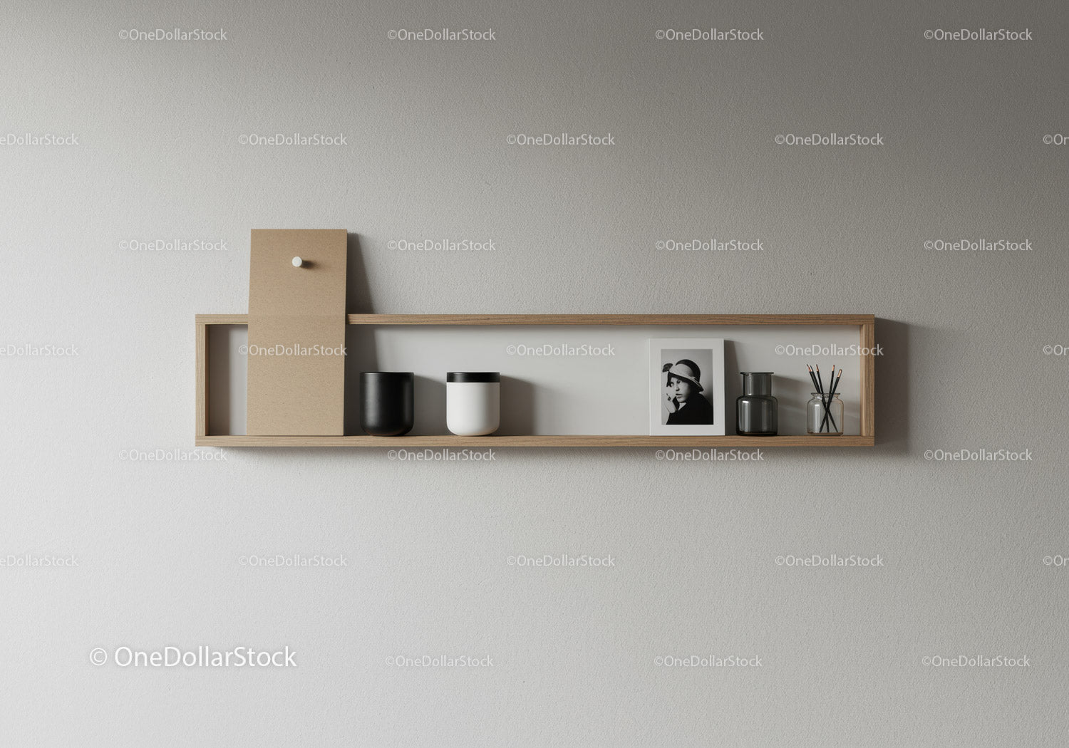 Modern Wall Shelf with Black and White Home Decor Items in Minimalist Interior