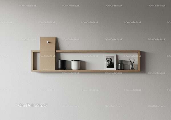 Modern Wall Shelf with Black and White Home Decor Items in Minimalist Interior