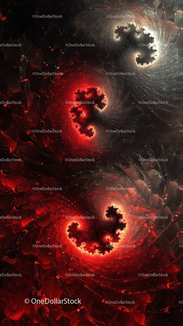 Vivid Abstract Fractal Art with Fiery Red and Black Spirals