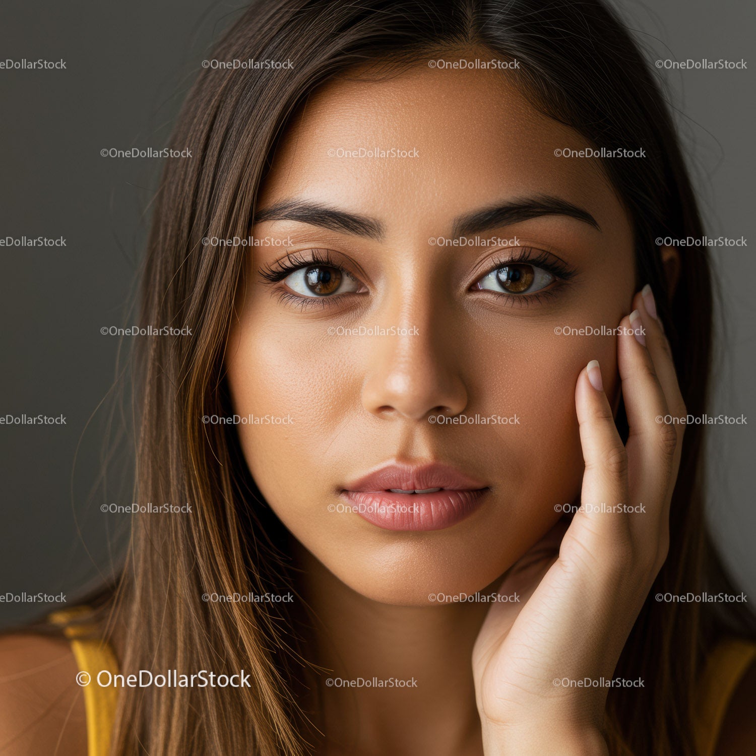 Close-up of Young Woman with Brown Eyes and Wavy Hair