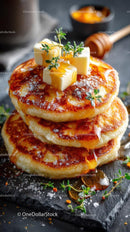 Fluffy Pancakes with Butter and Maple Syrup Drizzle