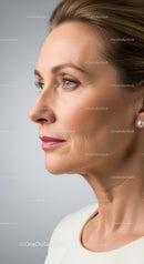 Elegant Mature Woman with Flawless Skin and Pearls in Profile
