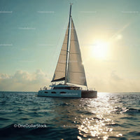 Luxury Yacht Sailing in Calm Seas at Sunset