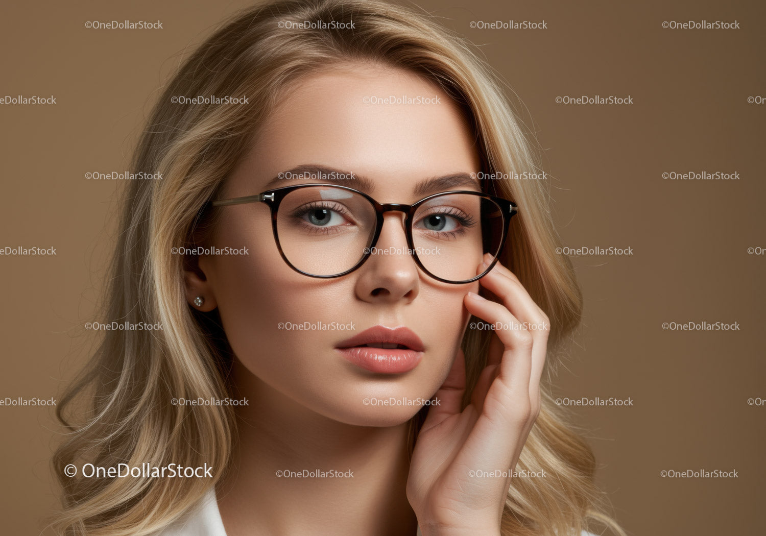 Portret stylowej kobiety w okularach z blond włosami