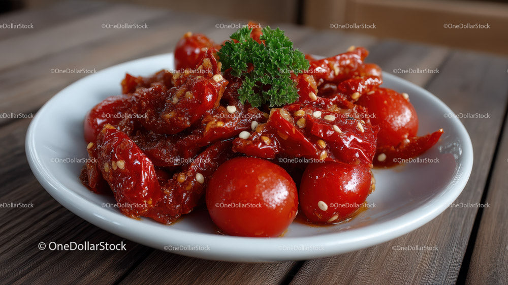 Spicy Cherry Tomatoes and Red Chili Peppers in Savory Sauce