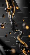 Elegant Black and Gold Liquid Swirl with Sparkling Particles for Luxury Design
