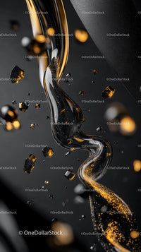 Elegant Black and Gold Liquid Swirl with Sparkling Particles for Luxury Design