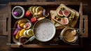 Colorful Fruit Platter with Smoothie and Nutrition Boost