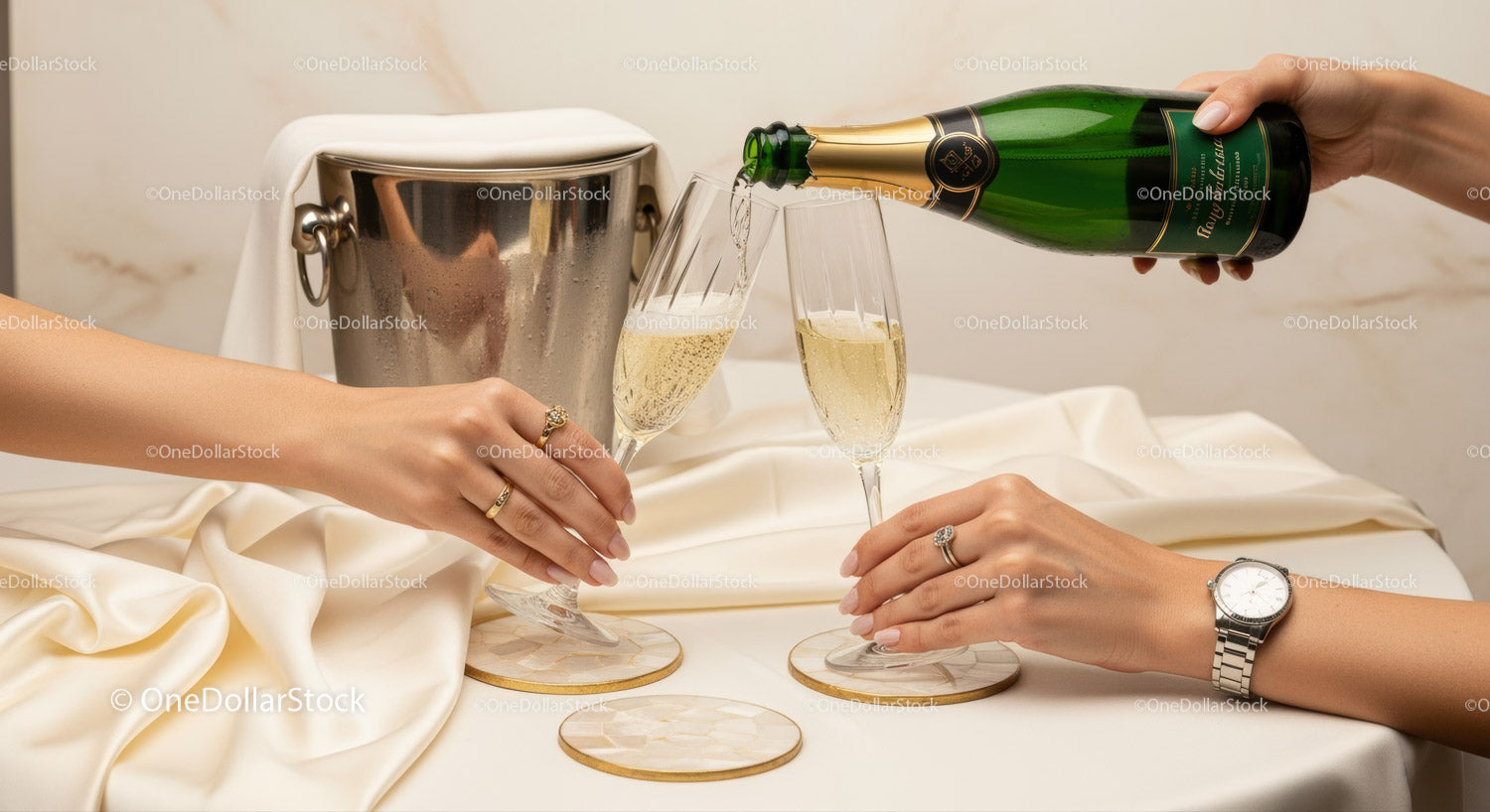 Women Celebrating with Champagne Flutes During Elegant Party