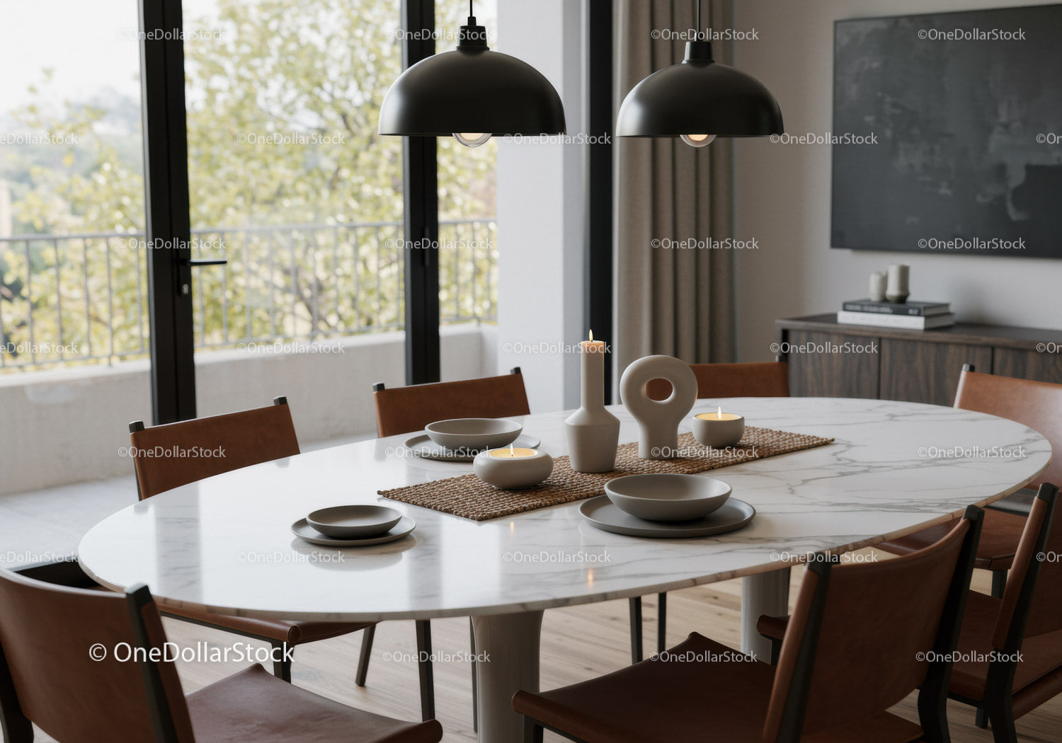 Contemporary Dining Room with Marble Table and Modern Decor
