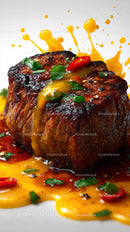 Juicy Grilled Steak with Runny Egg and Spicy Chili Toppers