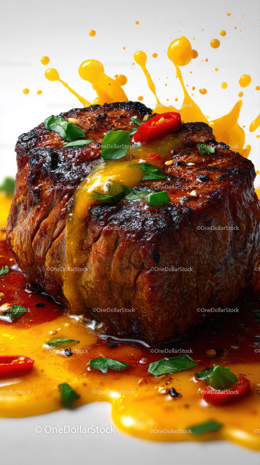 Soczysty grillowany stek z płynnym jajkiem i pikantnymi dodatkami chili