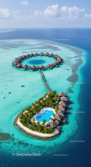 Overwater Bungalows Amid Turquoise Waters and Palm Trees