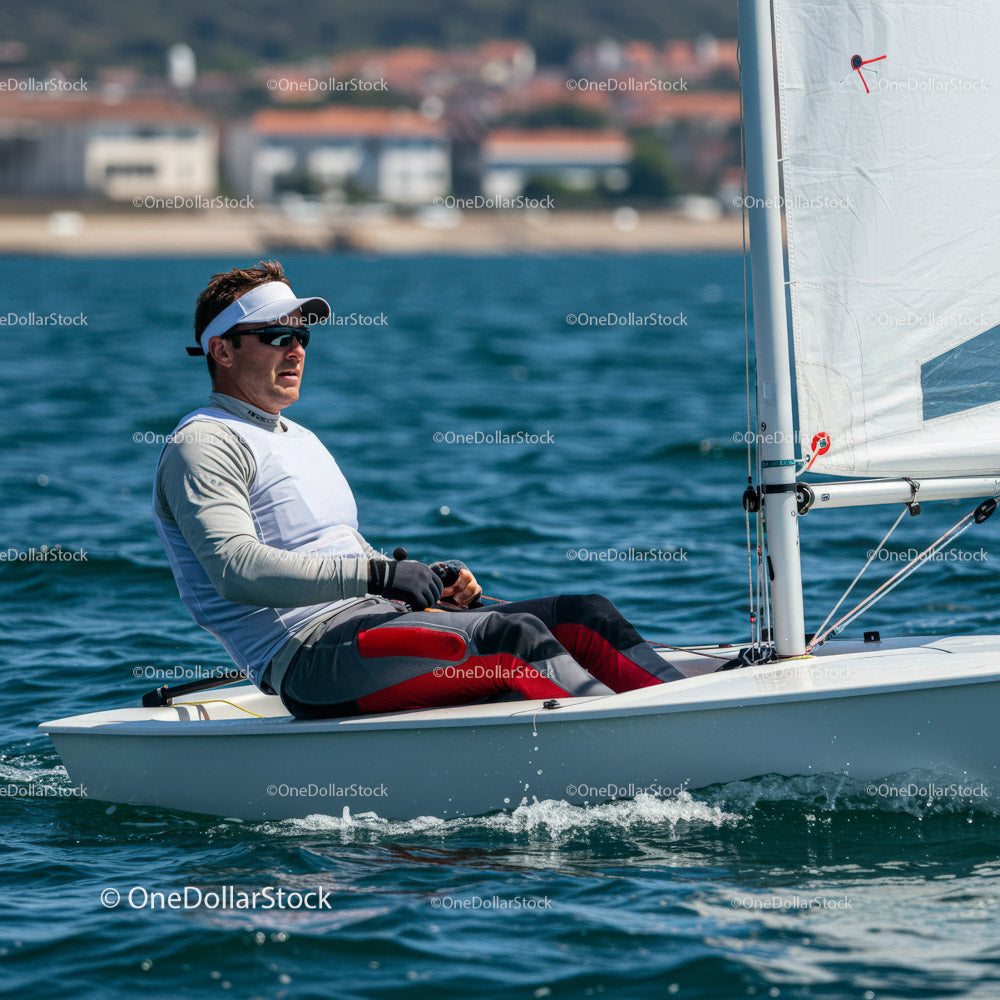 Man Sailing a Small Yacht in Blue Ocean Water