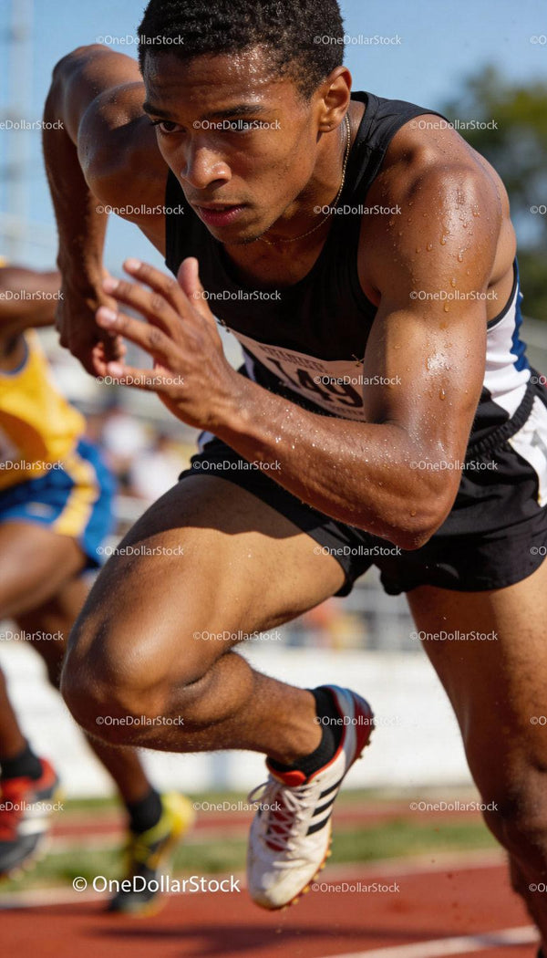 Focused athlete sprinting on outdoor track in competition